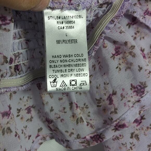 SAGE THE LABEL RUBY PURPLE FLORAL SMOCKED TOP SIZE L - Picture 7 of 7
